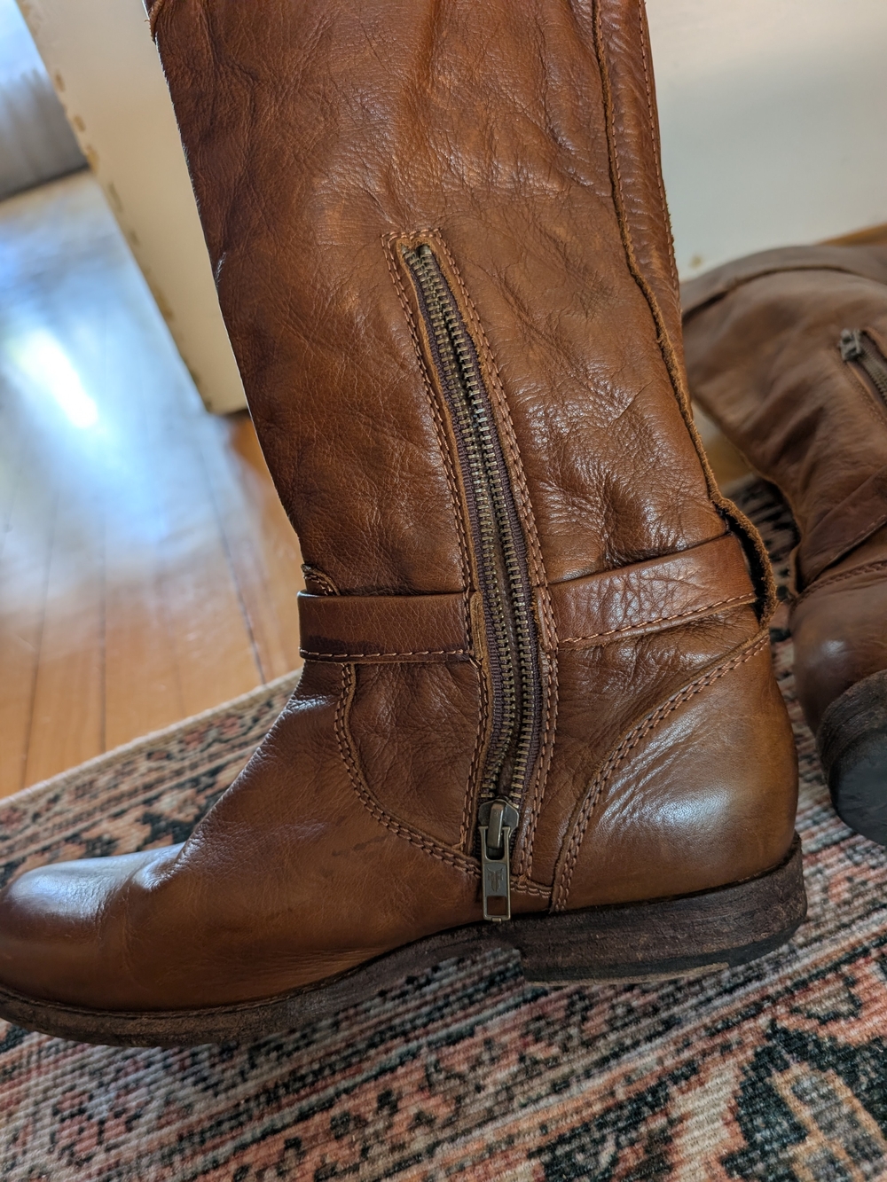 Frye Cognac Brown Tall Leather Buckle Riding Boots - Picture 7 of 13